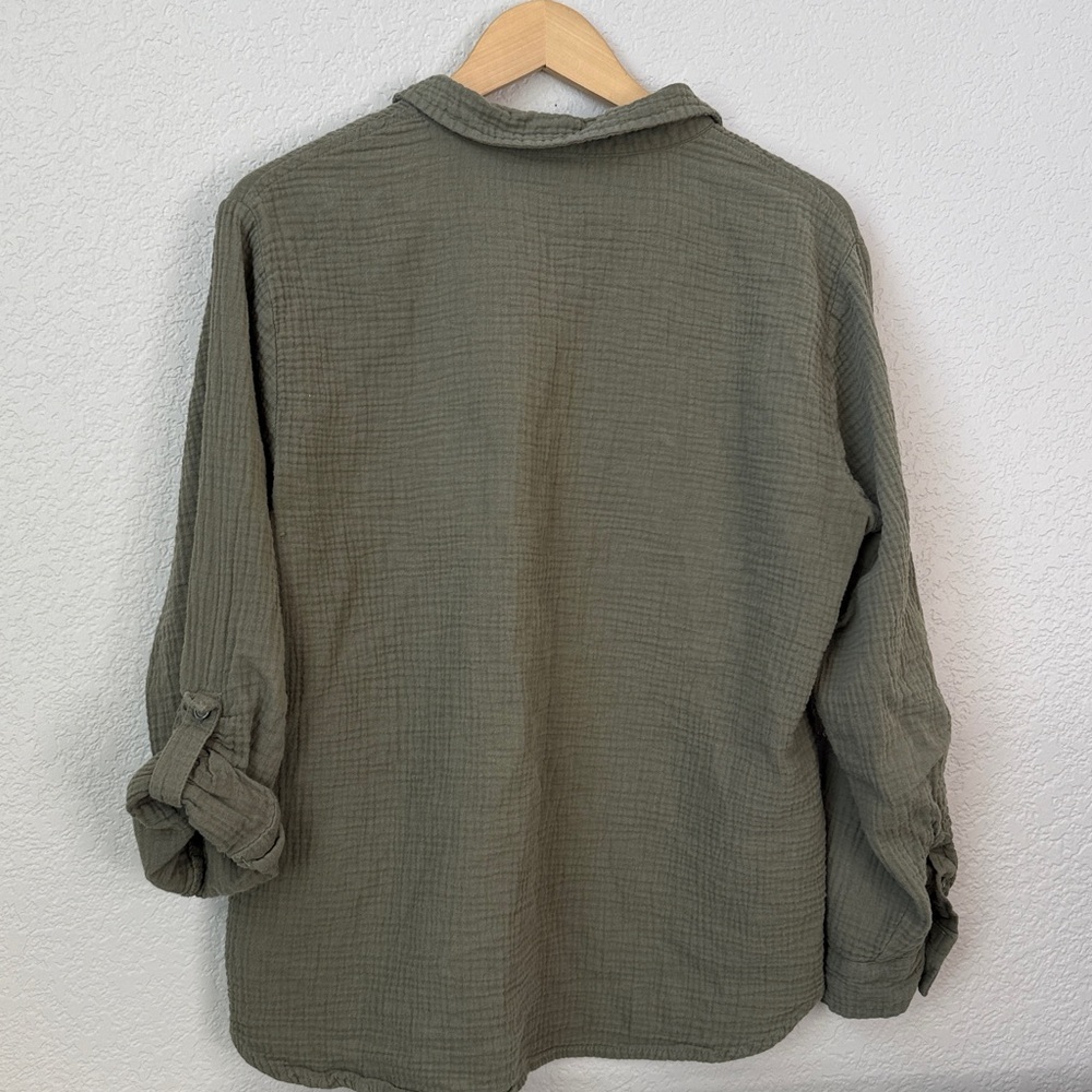 Social Standard by Sanctuary Button Down Shirt Long Sleeve Gauze Green Large - Picture 8 of 10